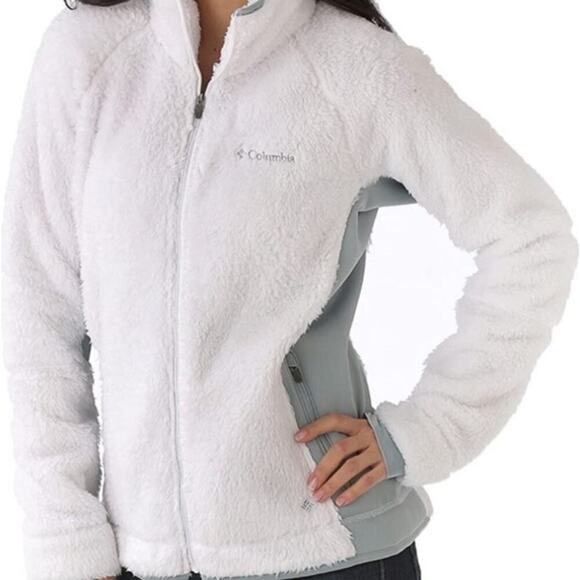 Columbia Size XS White and Gray Fleece Zip Up High Neck Jacket Outdoor Winter - Picture 11 of 12